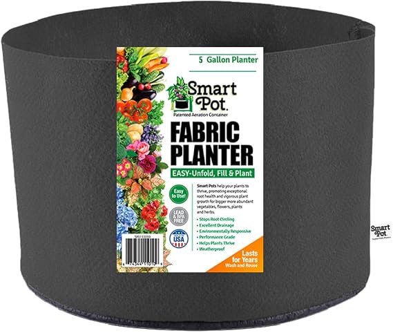 Smart Pot Soft-Sided Fabric Garden Plant Container Aeration Planter Pots, 5 Gallon, 5 Pack, Black
