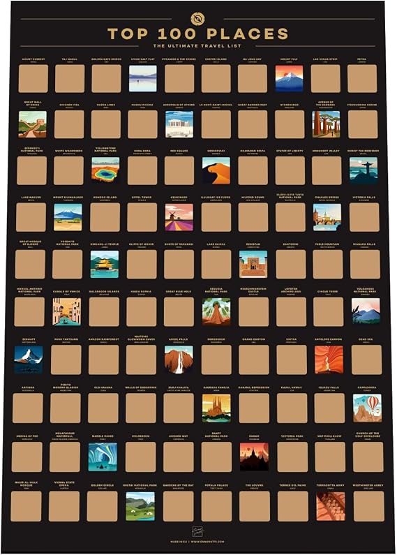 Enno Vatti 100 Places Scratch Off Poster Best Poster With Travel Places/Destinations Bucket List (16.5" X 23.4") - Ultimate Gift For Travel Lovers, Easter, Valentine's Day
