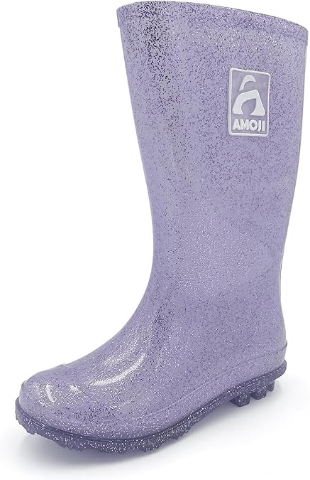 Amoji Girl Glitter Easy On Rain Boots Rubber Waterproof Boots (Little Kid/Big Kid)