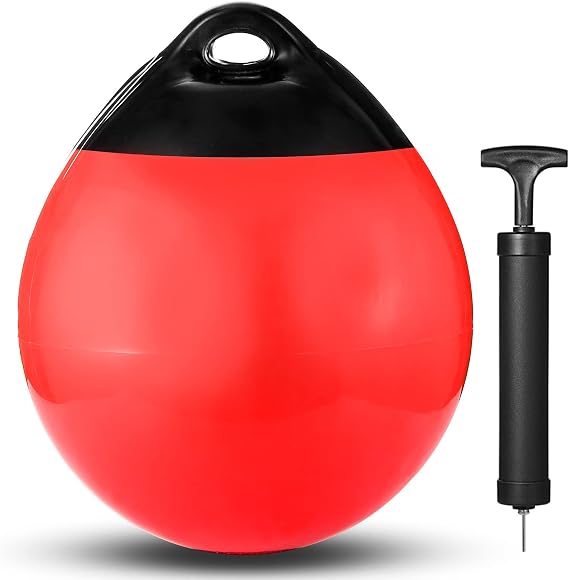 Kamehame Boat Mooring Buoys, 10 Inflatable Vinyl Anchor Buoy Round Boat Fenders Ball Dock Bumper Ball for Small Boat, Yacht, Small Sailboat, Ski Boat, Red