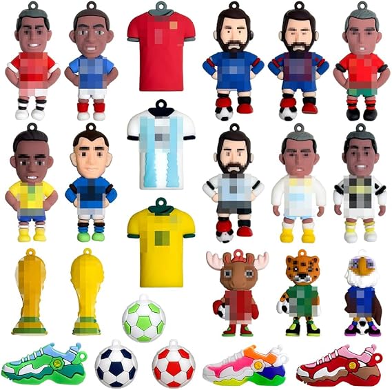 Soccer Star Action Figure Set - Mini Football Player Dolls with Trophy & Jersey Accessories 24Pcs, Sports Themed Party Favors & Birthday Gifts for Soccer Lovers