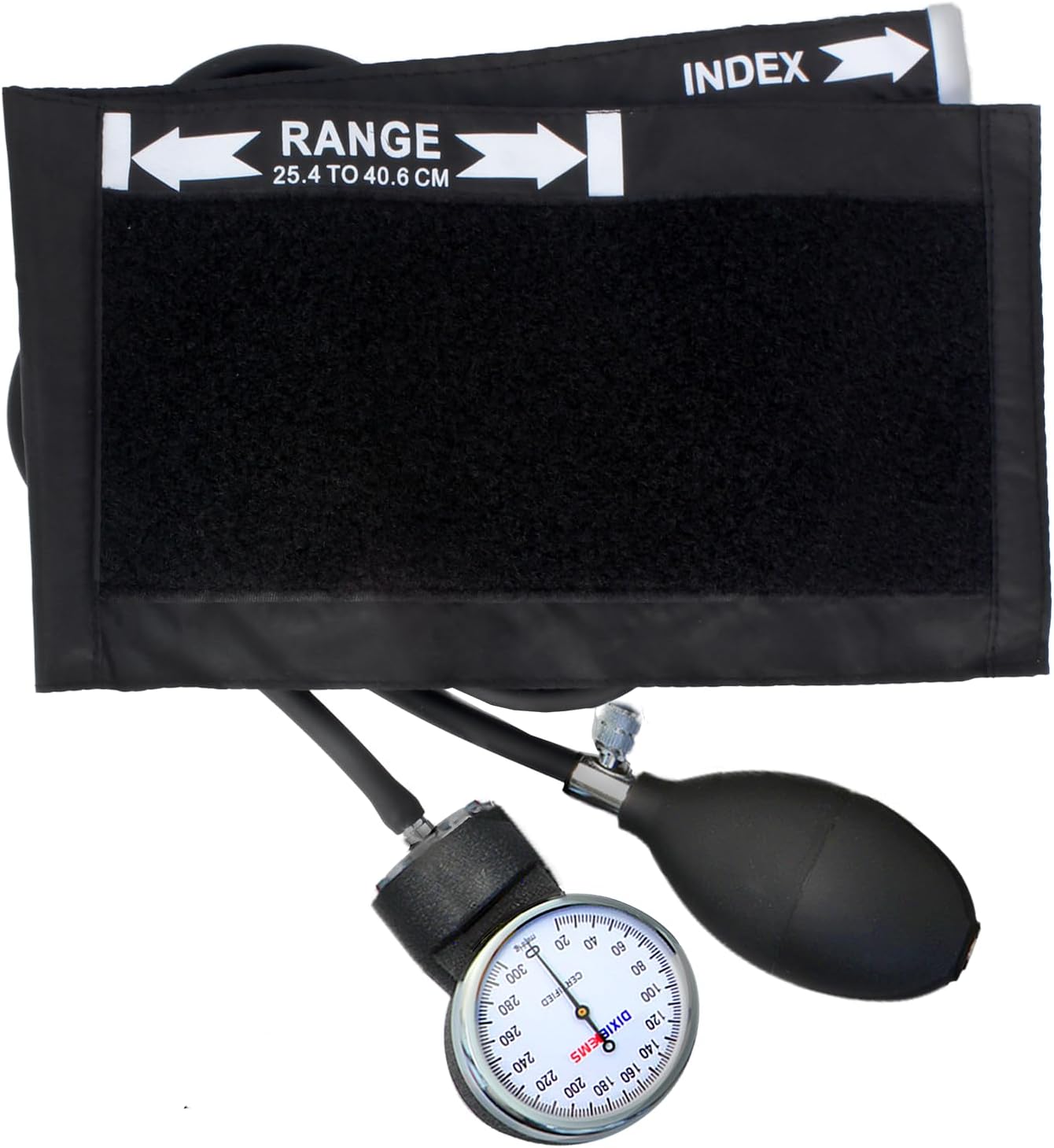 Dixie EMS Deluxe Aneroid Sphygmomanometer Blood Pressure Set WAdult Cuff, Carrying Case and Calibration Tool - Black