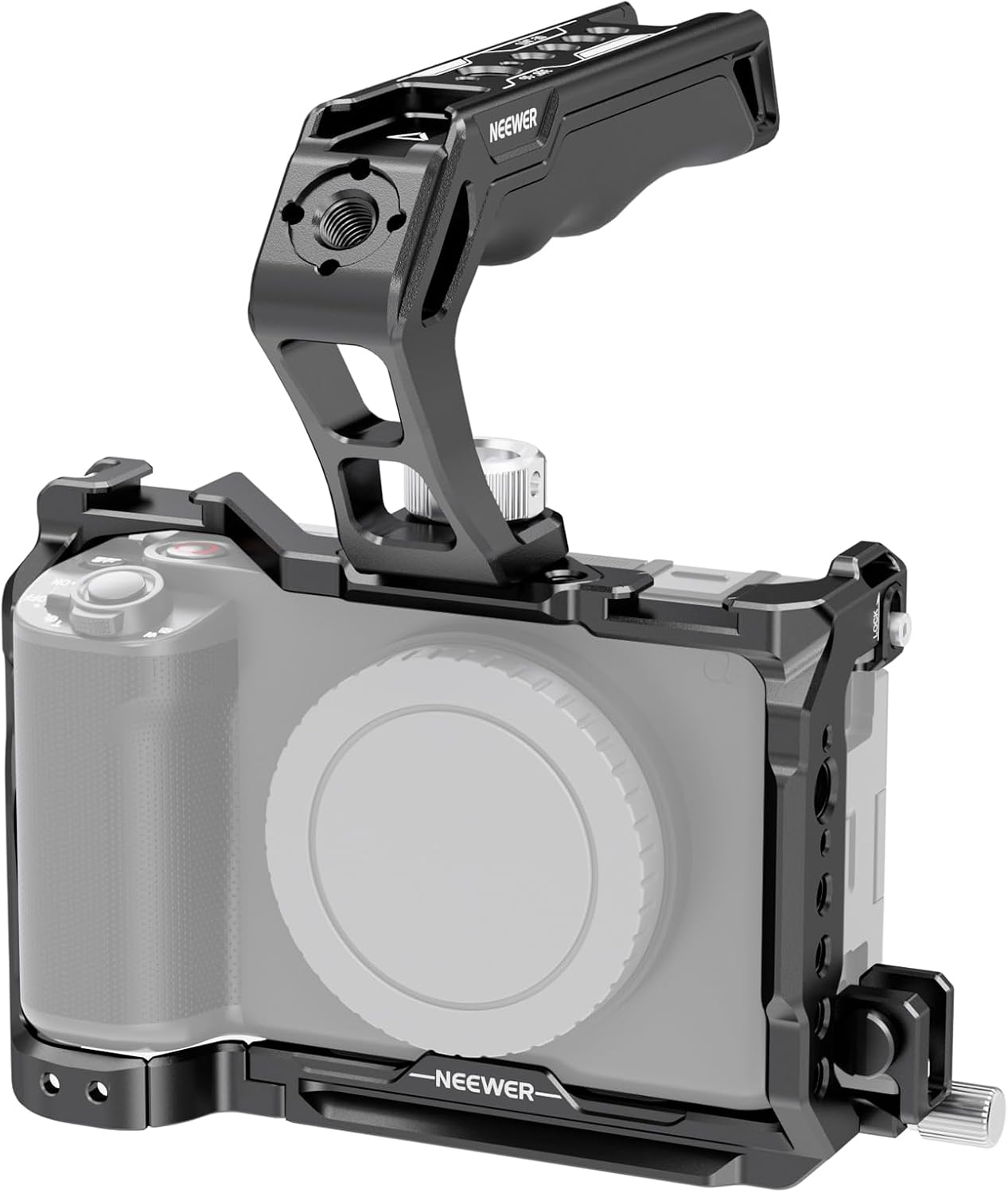 NEEWER ZV-E1 Camera Cage with HDMI Cable Clamp, NATO Rail 38 ARRI Locating Holes 14 Threads, Arca Type Base, Metal Video Rig Compatible with Sony ZV-E1 Compatible with DJI RS RSC