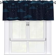 Night Sky Printing Short Curtains with Valance Rod 54x18in Home Decor for Kitchen Bathroom Laundry Room Studio Upper Window