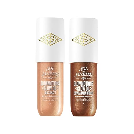 Sol de Janeiro Glowmotions Glow Body Oil Travel Size Duo | Copacabana Bronze & Rio Sunset | Shimmer Body Oil Bundle | Pack of 2, 2.5 fl oz.