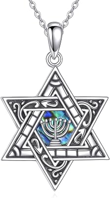 YAFEINI Star Of David Necklace 925 Sterling Silver Simplicity CrossMeroah Pendant Necklace Jewish Jewelry Star Of David Gifts For Women Men