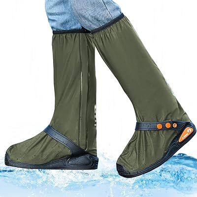 VOPHIA Waterproof Boot Shoe Cover for Rain Shoe Covers for Men and Women Rubber Shoe Covers with Zipper for Hiking Camping Fishing Cycling Gardening, Large, Green