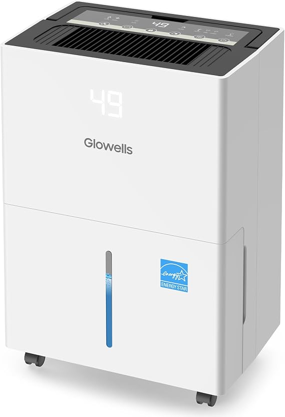 Glowells 6500 Sq.ft Energy Star Dehumidifier for Home Basement, 120 Pints Large Room Dehumidifier with Drain Hose & Water Tank 0.58 Gal, Dehumidifiers with Smart Humidity Control, Auto Defrost