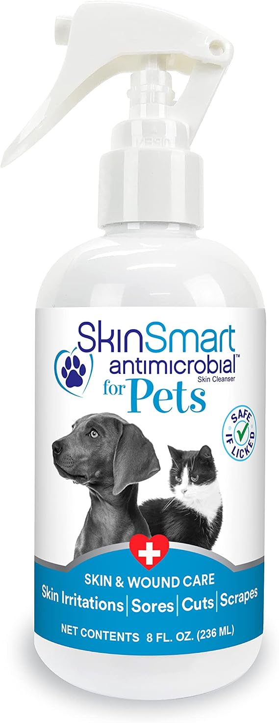 SkinSmart Antimicrobial Wound Care for Pets, Hypochlorous Acid Spray, 8 oz | Removes Bacteria to Promote Healing and Relieves Itch, Safe to Spray Around Eyes, Nose, and Ears, Hot Spots, Safe if Licked
