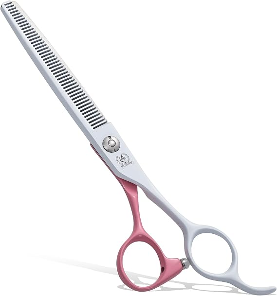 6.5" Professional Thinner Dog Grooming Scissors, Japanese 440C Stainless Steel, Handcrafted Precision Pet Trimming Shears for Face, Body, and Paws, Violet-White