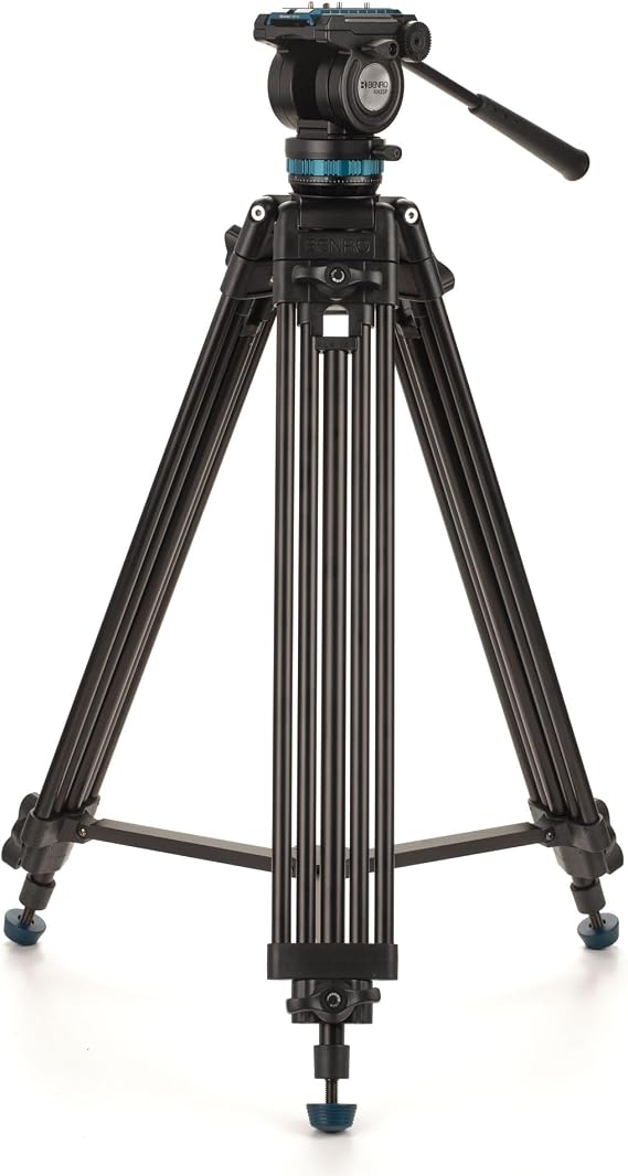 Benro Video Tripod Kit Professional Aluminum Twin-Leg Tripod with Fluid Head, Pan Handle, Mid-Level Spreader, Carrying Case, and 11 lb Load Capacity for DSLR, Mirrorless, and Camcorder (KH25PC)