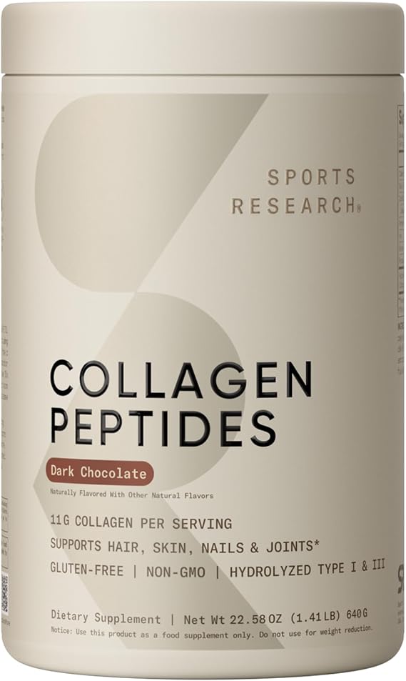 Sports Research Collagen Peptides Protein Powder, Dark Chocolate (1.41lb)