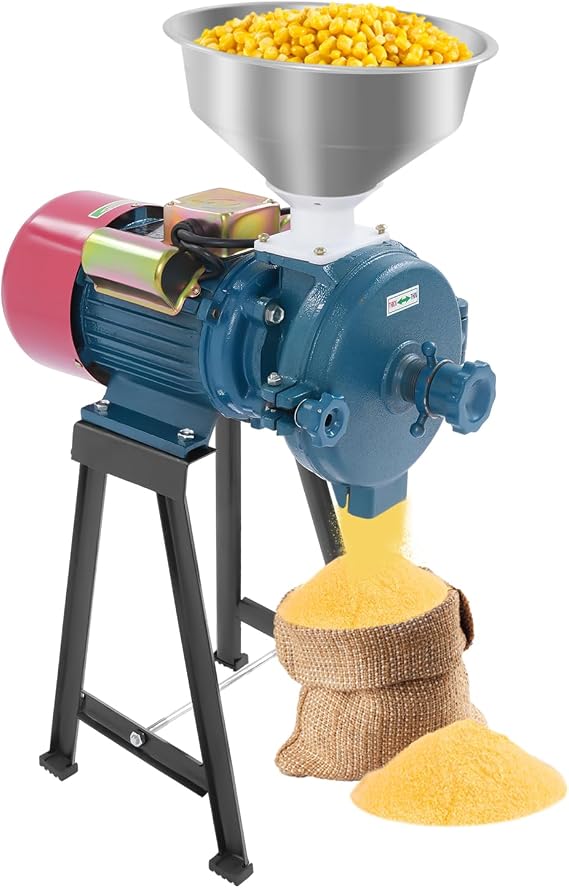 Electric Grain Grinder Mill, 3000W Commercial Dry Wet Grinder with Funnel Thickness Adjustable Heavy Duty Feed Flour Cereal Mill Corn Grinding Machine