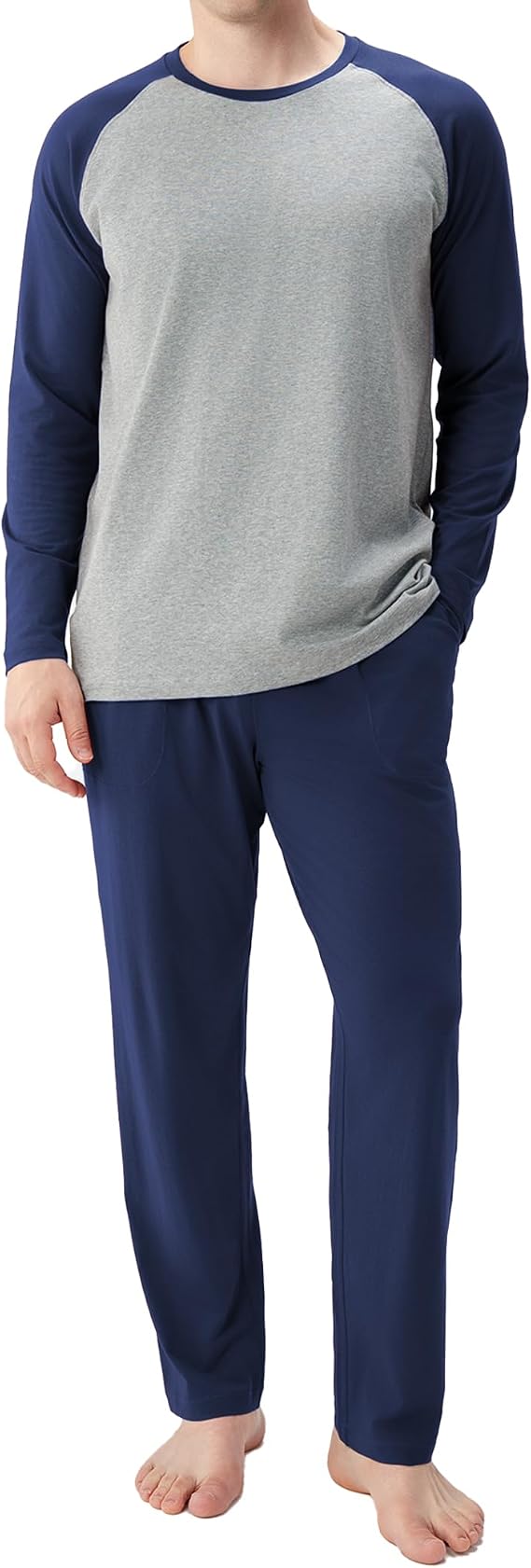 DAVID ARCHY Mens Pajama Set Long Sleeve PJs, Soft Lightweight Sleepwear with Pockets, Comfortable Loungewear for Sleeping