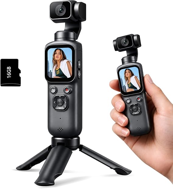 4K Vlogging Camera with 330 Gimbal Lens & 75MP Photo, WiFi Pocket Camera