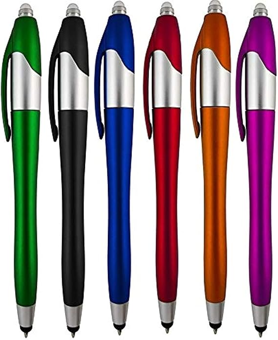 Stylus Pen, 3-1 Multi-Function, Ball Point Black Ink Pen, Capacitive Stylus for Touchscreen Devices, LED Flashlight, Medical Pen Light,for Home,Work,Doctors, and Nurses (6 Pack)