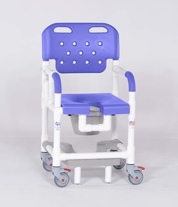 IPU PLT817 P FRRDA Platinum Line Rolling Shower Chair Commode for use over Toilet, Bedside and in the Shower with Right Drop Arm and Slideout Footrest (Blue)