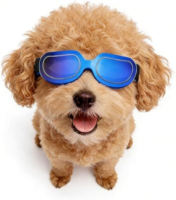 Enjoying Dog Sunglasses Small Breed, Dog Goggles UV Protection, Cycling Eye Protection for Small Dogs, Lightweight Windproof Dustproof Anti-Fog, Adjustable Straps, Bright Blue