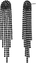Mlouye 3.3"L Rhinestone Earrings Dangling Long Fringe Crystals Chandelier Dangle Drop Earrings for Women