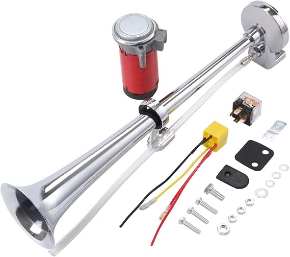 12V 150DB Air Horn,Chrome Zinc Single Train Trumpet Truck Air Horn with Compressor for Any 12V Vehicles Trucks Lorrys Trains Boats Cars (Silver)