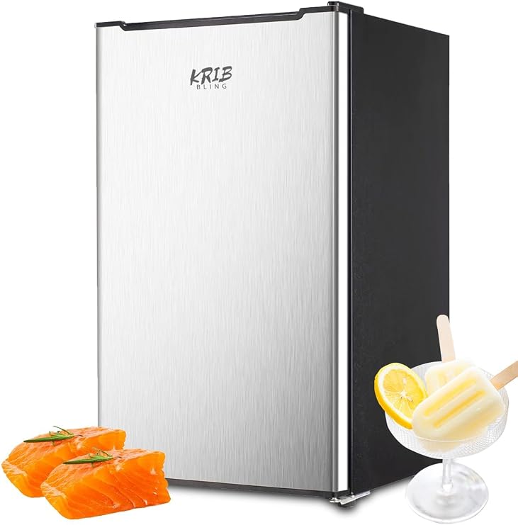 Compact Upright Freezer 3.0 Cu.ft Mini Freezer Single Door Freezer Silver | Removable Shelves, for Bedroom, Office, Kitchen, Apartment, Dorm,Low power consumption