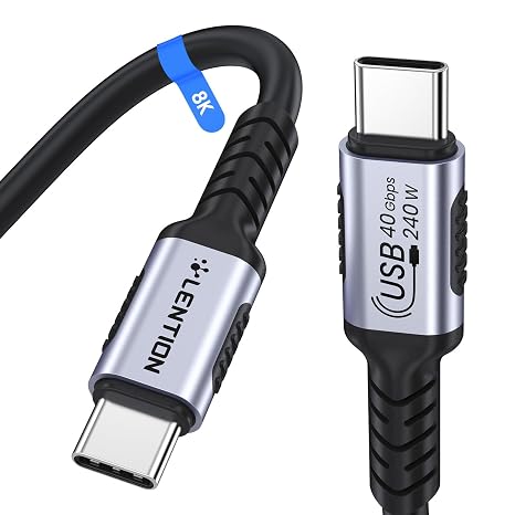 LENTION 4FT USB 4.0 Cable for Thunderbolt 4 240W Fast Charging USB C to USB C Cable, 40Gbps Data Transfer, 8K@60Hz Monitor Adapter, Dual 4K@120Hz USB4, for iPhone 17/16/15, MacBook Neo/Pro/Air