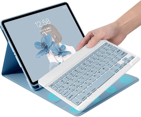 Color Keyboard for Galaxy Tab S6 Lite 10.4 inch 2024/2022/2020 Keyboard Case Cute Detachable Removable Wireless Bluetooth Keyboard Cover,Mist Blue