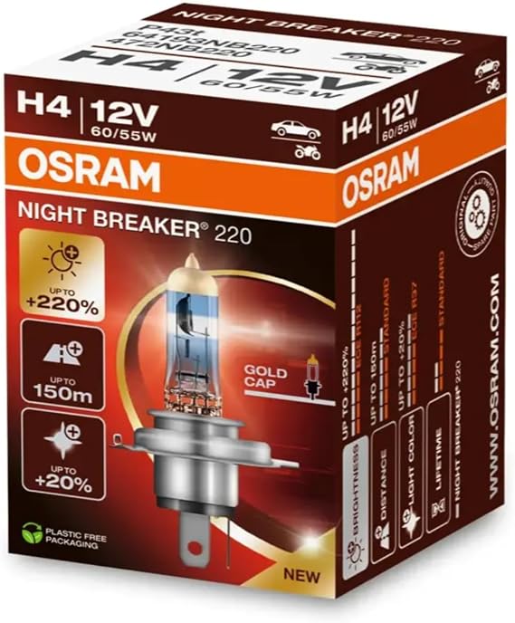Osram 64193NB200 Night Breaker Laser 200 Halogen bulb-H4-12V/60-55W-single Piece