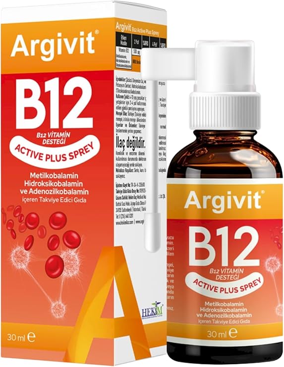 Argivit B12 Active Maxi 1000 Sprey ve Metilkobalamin, Hidroksokobalamin ve Adenosilkobalamin (30 ml)