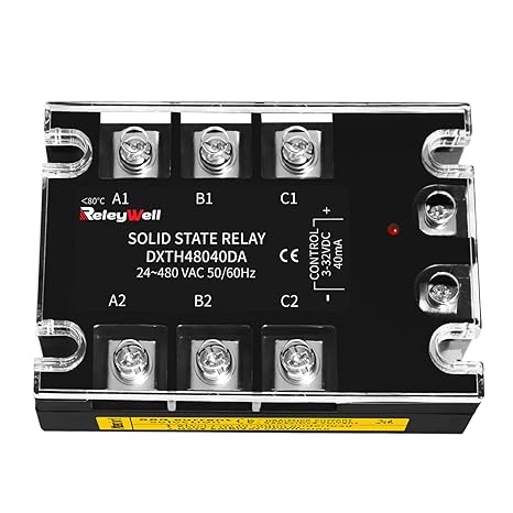 40A SSR Dreiphasen Solid State Relais DC zu AC ReleyWell Halbleiterrelais3 Phasen (Eingänge 3-32 VDCAusgänge 24-480 VAC)