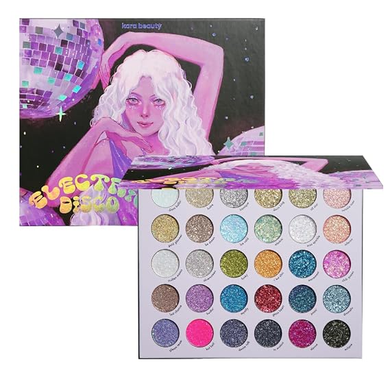 KARA BEAUTY ELECTRIC DISCO Glitter Eyeshadow Palette 30 Color Pressed Glitter Makeup Palette for Face, Body & Eyes No Glue Needed Chunky & Fine Glitter for Rave, Festival Makeup Mermaid Vibes & More