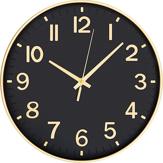 Wall Clock 12 Inch Silent Non Ticking Quartz Modern Decorative Clock | for Office Classroom Home Living Room Bedroom(black gold)