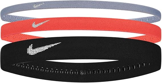 NIKE Men's Flex Classic Mixed Width Headbands Metallic Pack of 3 Headbands Running Fitness Training Sports Hair Band Set, Iron Purple/Ember Glow/Metallic Silver, One Size