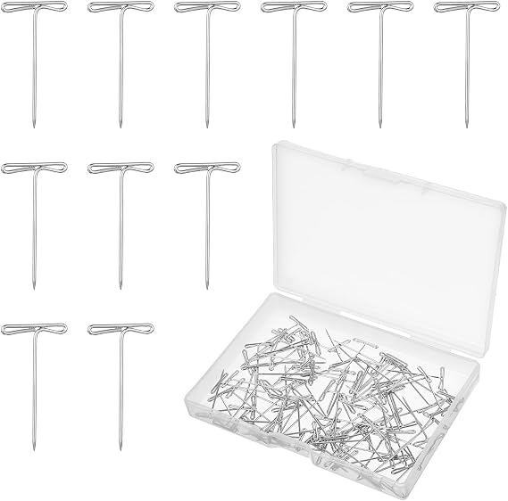 100 Pack T Pins 1 Inch, Wig Pins for Mannequin Head, Shadow Box Pin Straight Sewing Pin with Clear Box for Knitting, Craft, Quilting, Office
