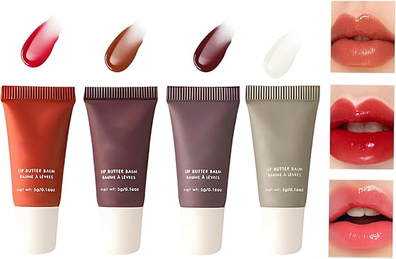 4Pcs Lip Balm Set Summertime, Hydrating Tinted Lip Butter with Moisturising Care for Dry Lips, Portable Lip Gloss for Men & Women, Vegan-Friendly Formula for Daily Use