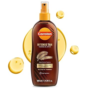 Carroten Intensive Tanning Oil Spray | Browning Oil Tan Accelerator | Vitamin E with Carrot & Coconut Oils | Water-Resistant, Silky Hydration | Coconut Fragrance | Made in Greece | 6.7 oz