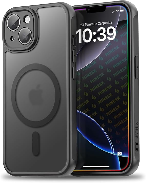 Minesk iPhone 11 için MagSafe ile Uyumlu MattCover Serisi Arkası Mat Polikarbonat Kenarları Silikon ve Köşeleri Güçlendirilmiş Kamera Korumalı ince Silikon Kılıf (Manyetik, 11)