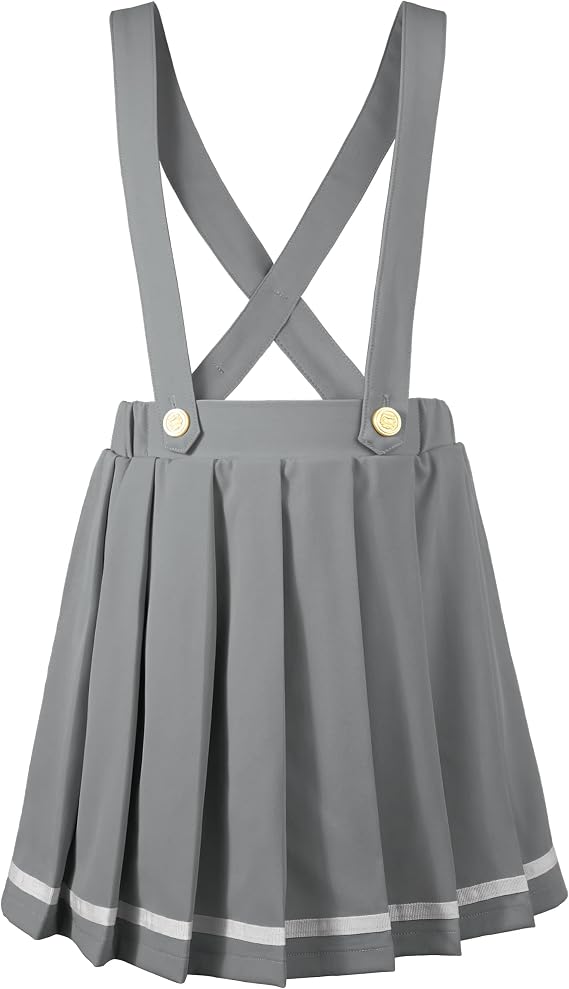LOLANTA Girls Pleated Skirt Kids Suspender Uniform Skort Elastic Formal Overall Dress with Removable Straps for 7-13 Years