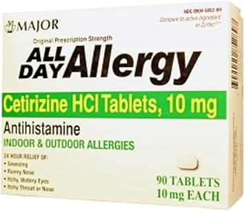 MAJOR All Day Allergy 24HR TAB CETIRIZINE HCL-10 MG White 90 Tablets UPC 309045852897