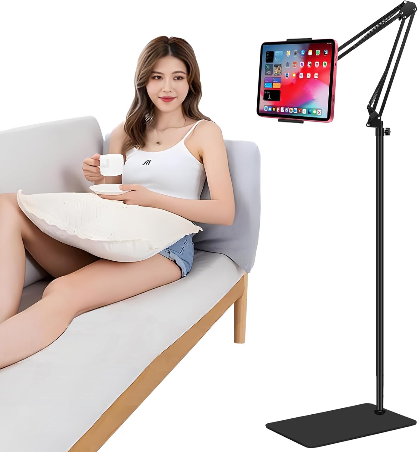 Tablet Floor Stand, Adjustable Universal 360-degree Rotatable Metal Holder, Stand for IpadiPhoneXiPad Pro or Other 4.5-12.9 Inches Devices Black