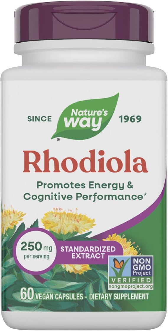 Nature's Way Rhodiola - 250mg per Serving - Rhodiola Capsules for Cognitive Performance & Energy Support* - Adaptogenic Herb* - Non-GMO Project Verified - Gluten Free - 60 Count (60 Servings)