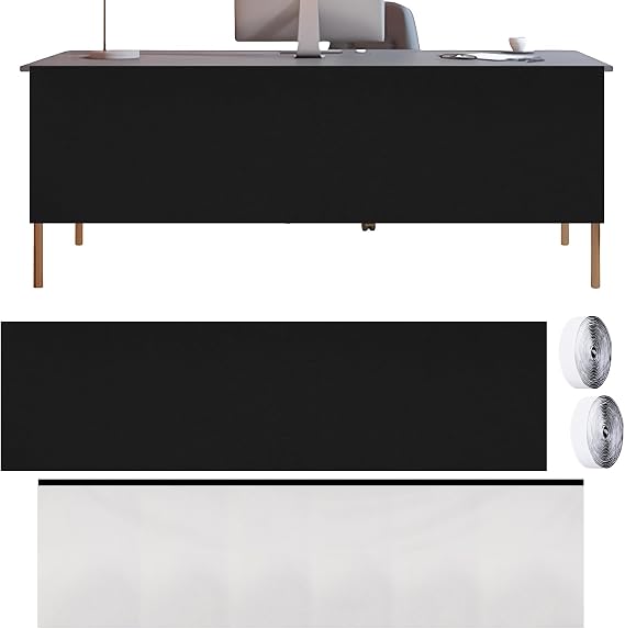 2 Pcs 57" Under Desk Privacy Panel, Self-Adhesive Modesty Panel Heavy Duty Desk Skirt Modesty Desk Panel Self-Gripping Straps for Office Home and Standing Workstation
