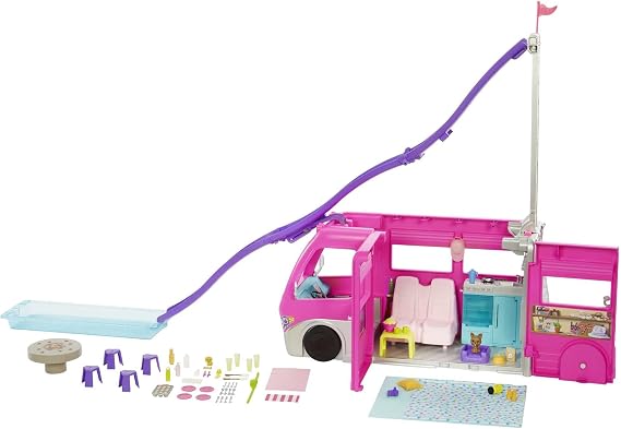 Barbie'nin YENİ Rüya Karavanı 76 cm yükseklik, havuz, kaydırak ve 60'tan fazla aksesuar HCD46