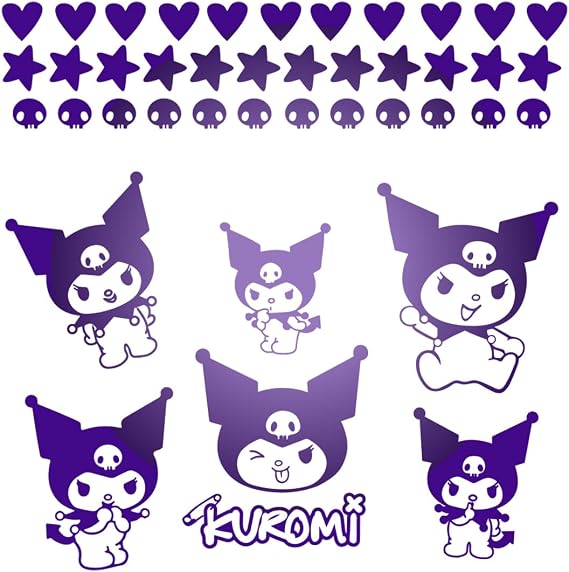 Vinyl Wall Art Decal - Kuromi - 7" x 9" Each - Trendy Cool Fun Anime Inspiring Design Sticker for Home Kids Room Playground Gaming Room Playroom Comics Storefront Decor (Purple)