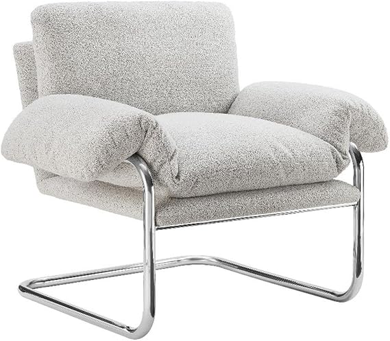 Modway Ansel Boucle Accent Chair in Newsprint - Fabric Lounge Chair for Living Room, Bedroom - Upholstered Corner Reading Chair with Arms and Removable Cushions