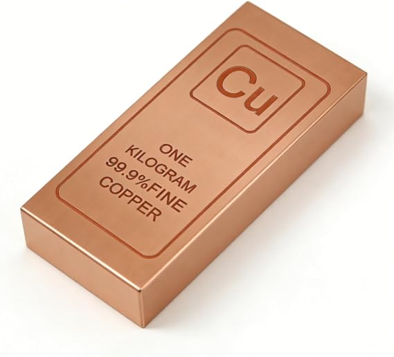 Solid Copper Bar 1 KG (2.2 lb) 99.9% Pure Copper (Cu 999) Bar Decorative Collectible Ornament Gift for Educational Use