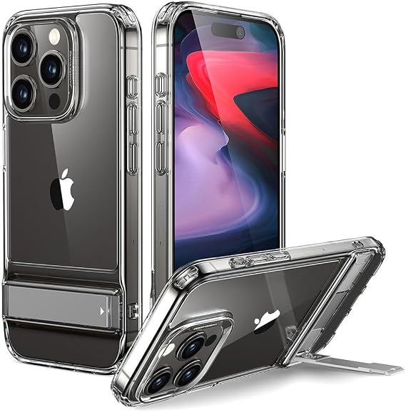 ESR iPhone 15 Pro Max için Kılıf, Metal Kickstand Kılıf, 3 Stand Modu, Askeri Sınıf Düşme Koruması, Kablosuz Şarjı Destekler, Patentli Kickstand ile İnce Arka Kapak, Boost Serisi, Şeffaf