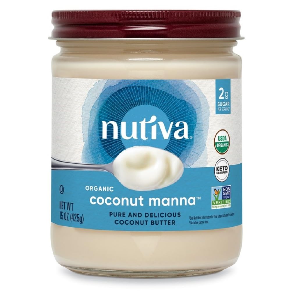 Nutiva Organic Coconut Manna Pureed Coconut Butter, 15 Oz, USDA Organic, Non-GMO, Vegan, Gluten-Free & Keto, Creamy Spread for Smoothies, Oatmeal, Curries & Coconut Milk