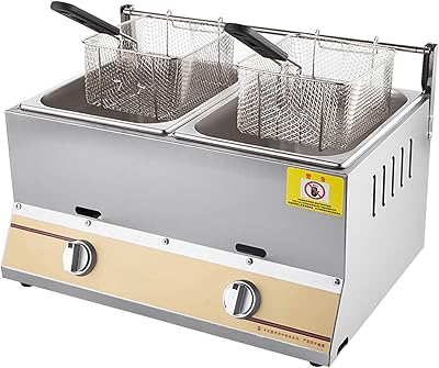 10L20L Commercial Countertop Gas Fryer with Basket and Lid, Gas Deep Fryer, Chicken Chips Fryer for French Fries Restaurant Home Kitchen