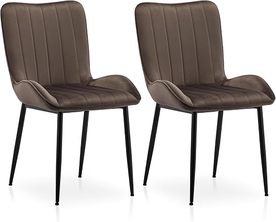 TUKAILAi Velvet Upholstered Dining Chairs Set of 2 with Sturdy Metal Legs, Mid-Century Modern Velvet Accent Desk Chair Open Arm Side Chair for Kitchen Living Room Guest, Bed Room Brown